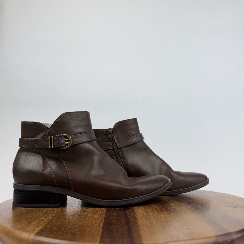 Womens Soul Naturalizer Rosaline Brown Faux Leather Buckle Ankle Bootie Size 10